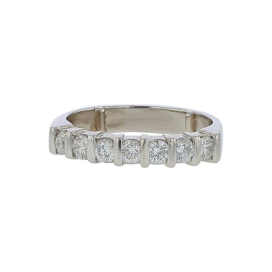 0.70ct Diamond 7 Stone Bar Set Bands in 14K White Gold, size 7.25