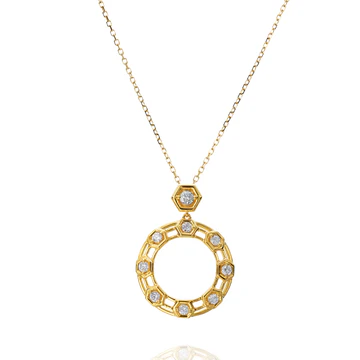 Honeycomb B Diamond Circle Pendant in 18K Yellow Gold, 18in