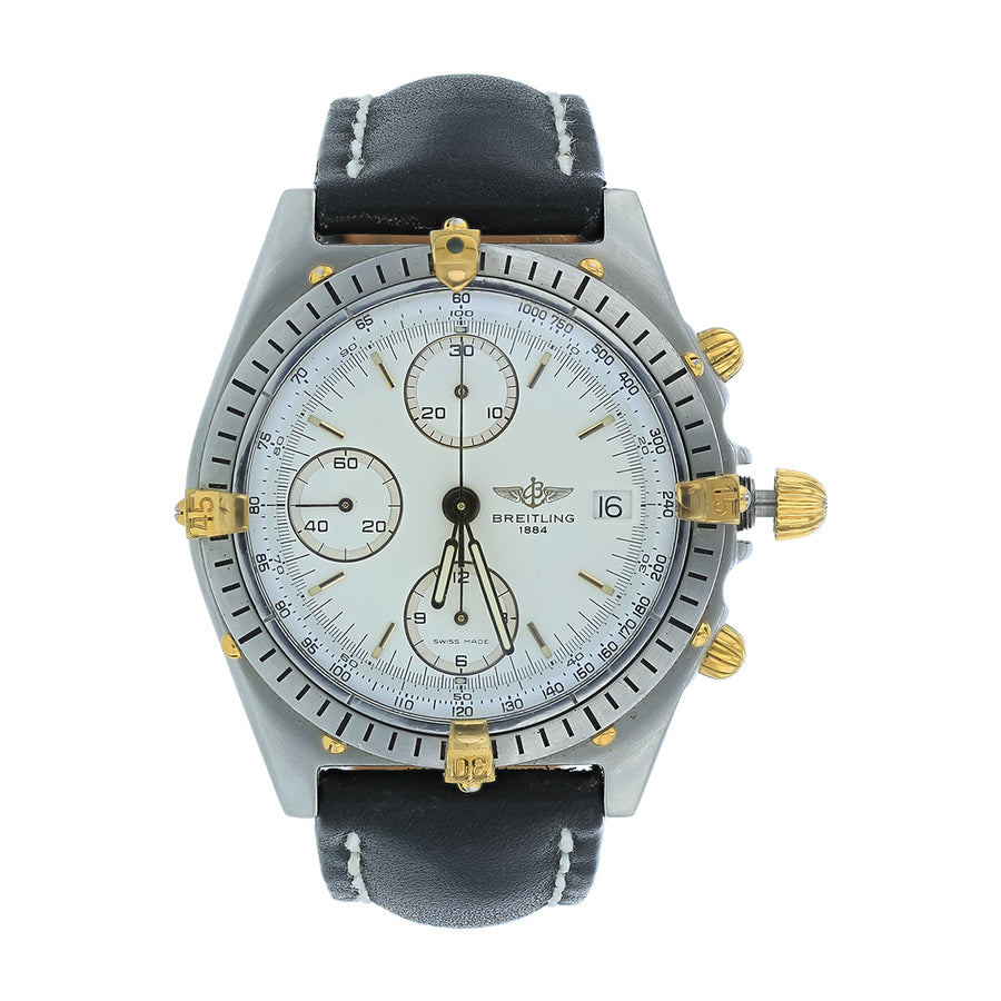 40mm Breitling Chronomat Watch with White Dial in Stainless Steel and Yellow Gold, Strap