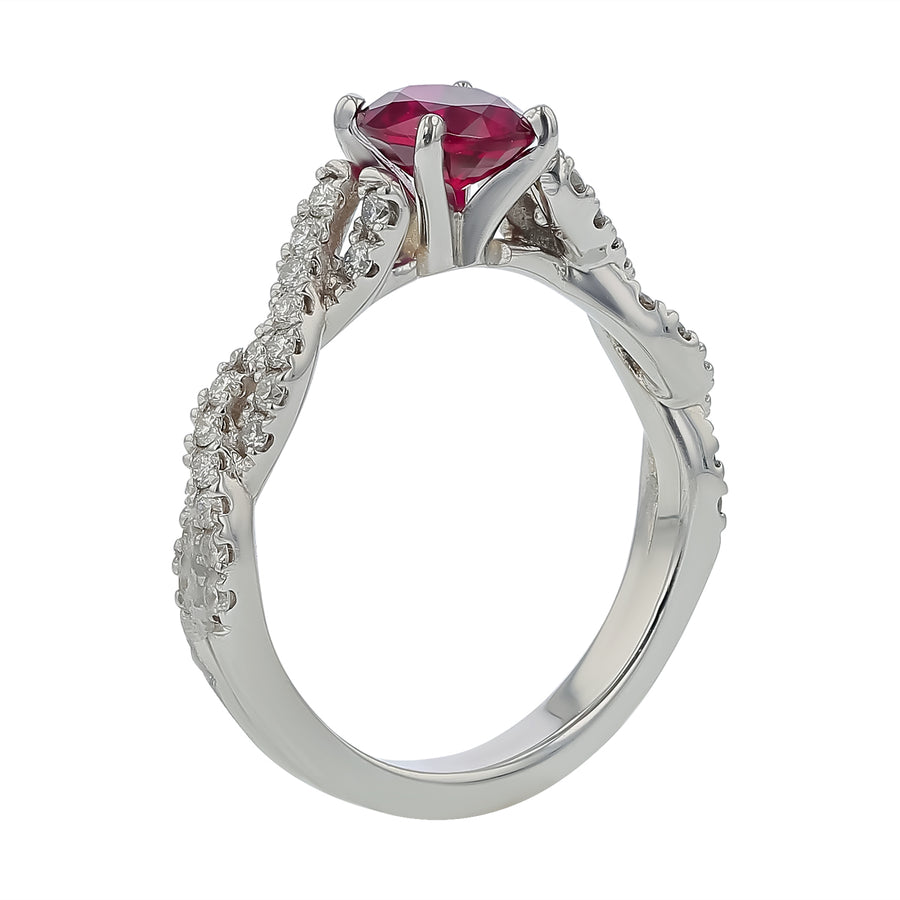 1.08ct Mozambique Ruby and 0.36ct Diamond Woven Ring in 18K White Gold, Size 6.5