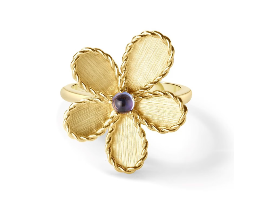 Jasmine Blue Tanzanite Flower Ring in 18K Yellow Gold, size 6.5