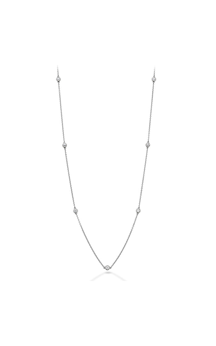 Bezels by the Yard 1.32-1.38ct Diamond Station Necklace in 18K White Gold, 18" chain