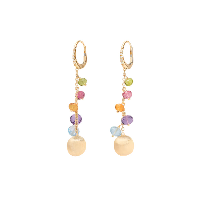 Africa Mixed Gemstone Drop Earrings in 18K Yellow Gold