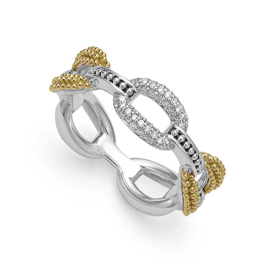 Diamond Caviar Lux 6mm Eternity Station Ring in Sterling Silver and 18K Yellow Gold Size 7