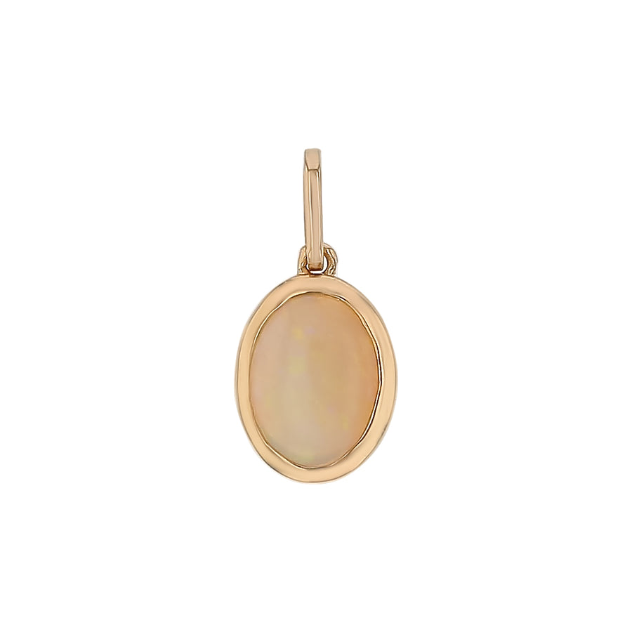 Gold pendant with a beige stone on a white background