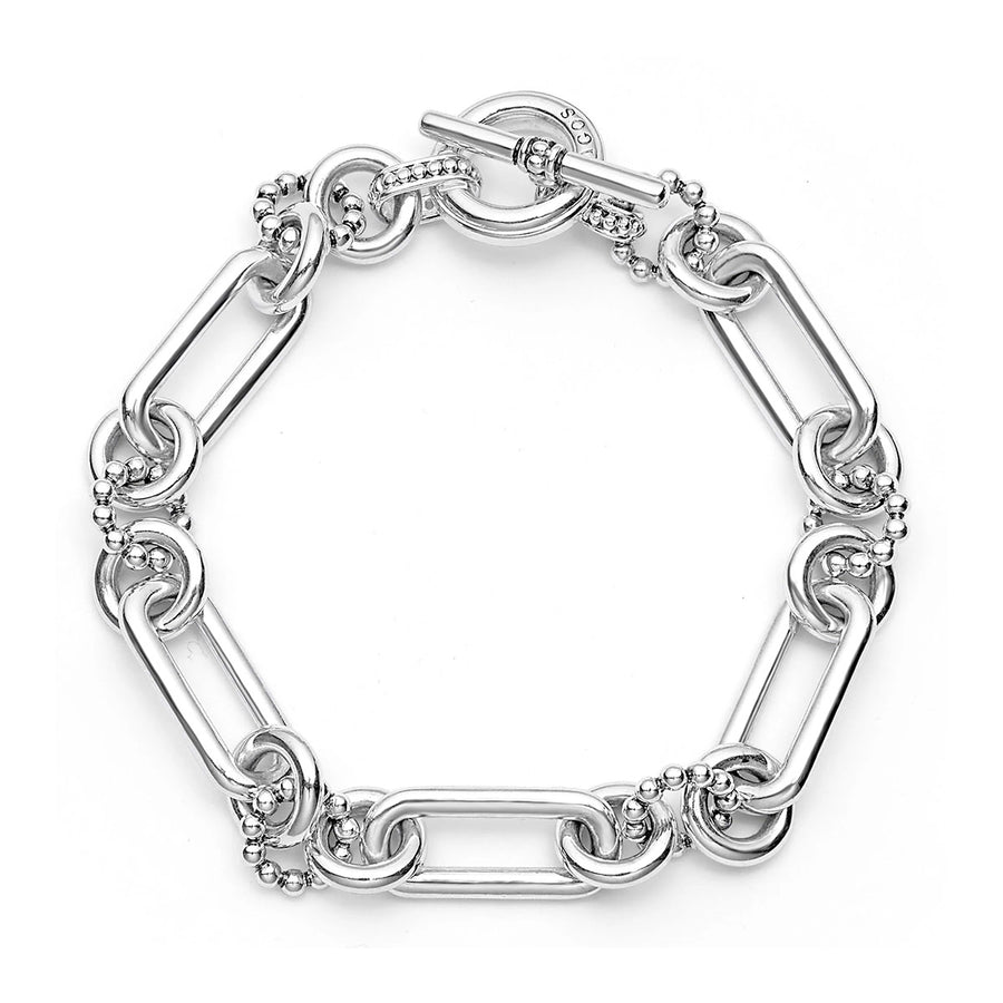 Signature Caviar Link Bracelet in Sterling Silver with Toggle Clasp, Size 7