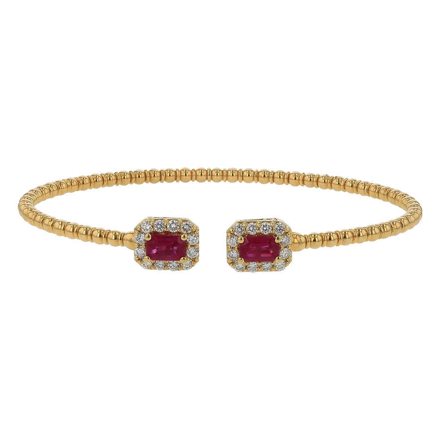 1.27ct Emerald Cut Ruby and 0.62ct Diamond Bangle Bracelet in 18K Yellow Gold