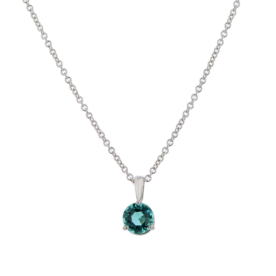 0.63ct 5.5mm Round Blue Tourmaline Pendant Necklace in 18k White Gold 18"