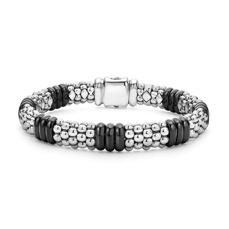 Black Caviar 7 Station Bracelet in Sterling Silver and Ceramic, Size 7