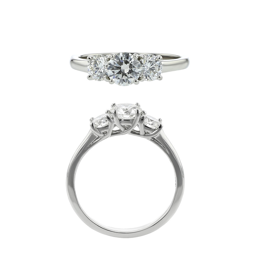0.50ct Round Brilliant Diamond and 0.60ct Diamond 3-Stone Ring in Platinum, Size 6.25