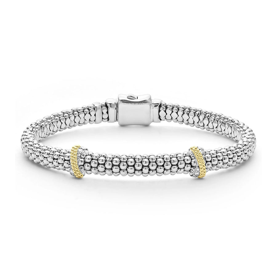 Caviar Lux 0.10ct Diamond Double X Rope Bracelet in 18K Yellow Gold and Sterling Silver, size 7