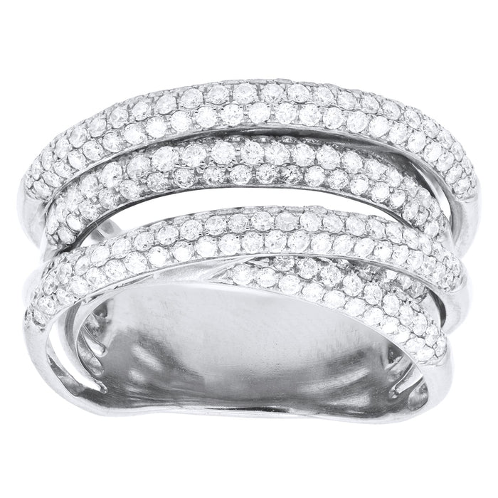 2.37ct Diamond Multi Row Crossover Ring in 18K White Gold, Size 6.5