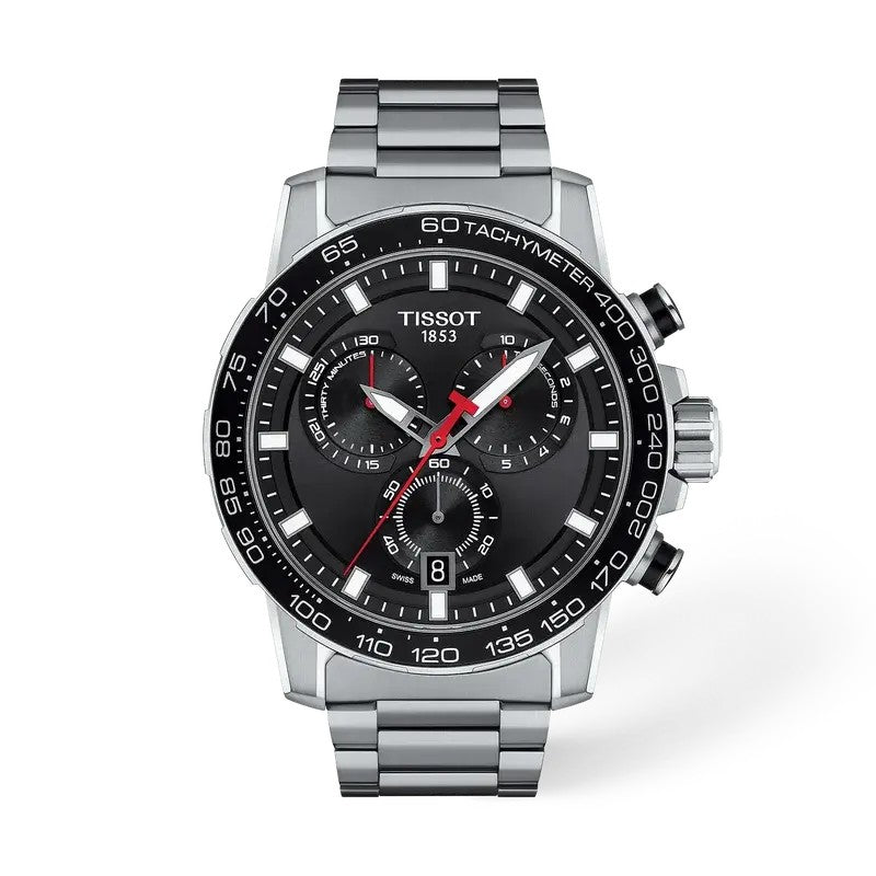 45.5mm Supersport Chono Watch with Black Dial in Stainless Steel, Bracelet