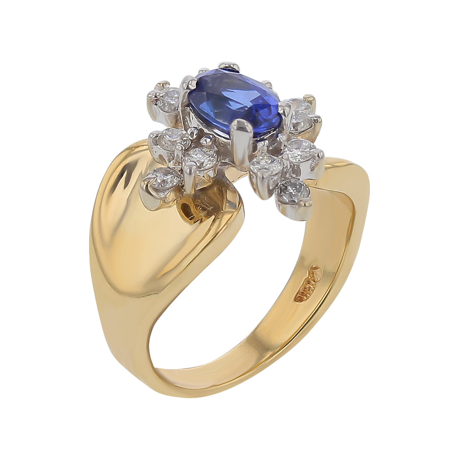 1.17ct Oval Ceylon Sapphire 0.48ct Full Cut Diamond Ring in 14k Yellow Gold and White Gold