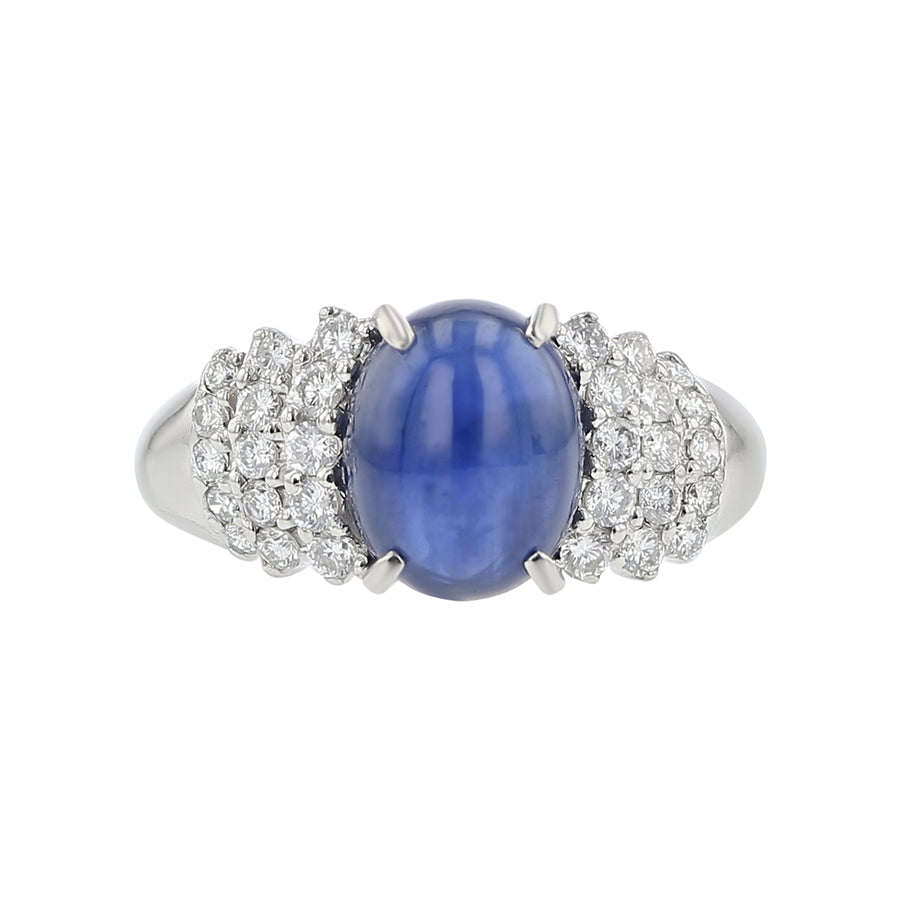 4.07ct Cabochon Sapphire and 0.54ct Full Cut Diamond Ring in Platinum, size 6