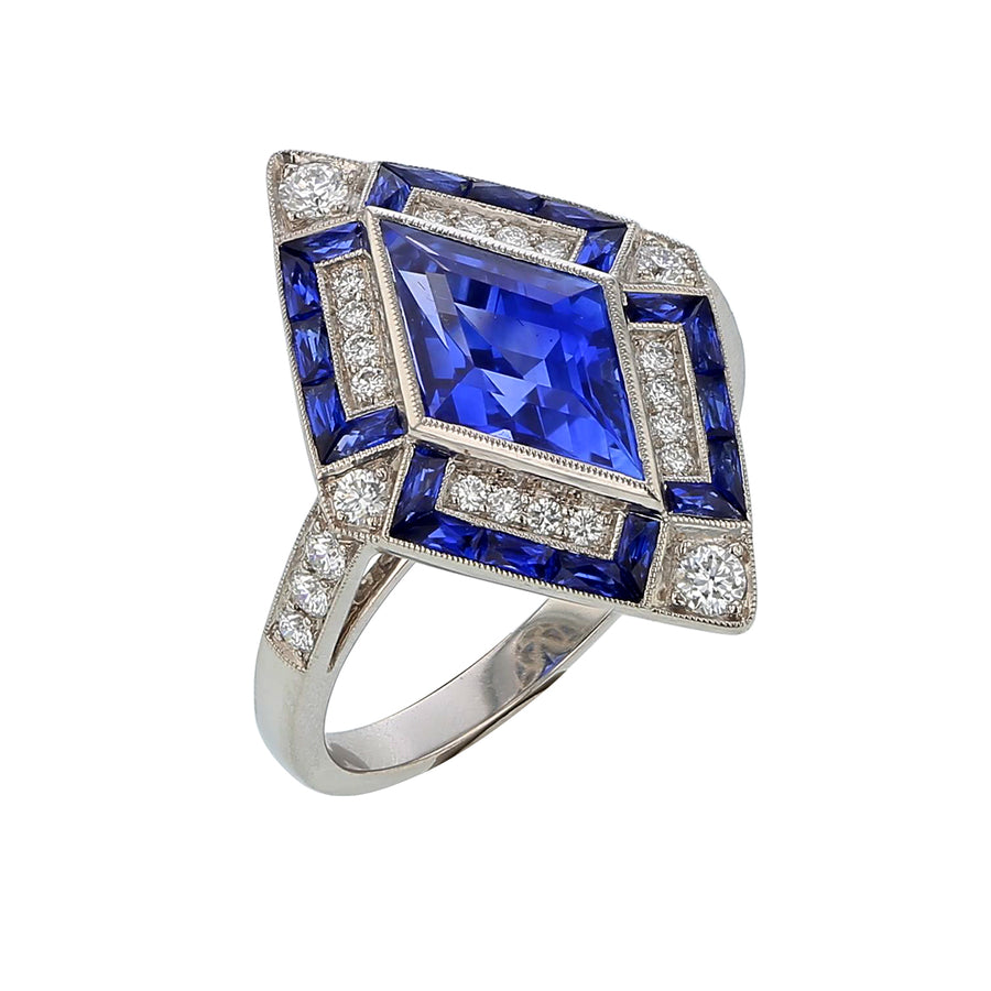 3.04ct Marquise Blue Sapphire and 0.36ct Diamond Ring in Platinum, size 6.5