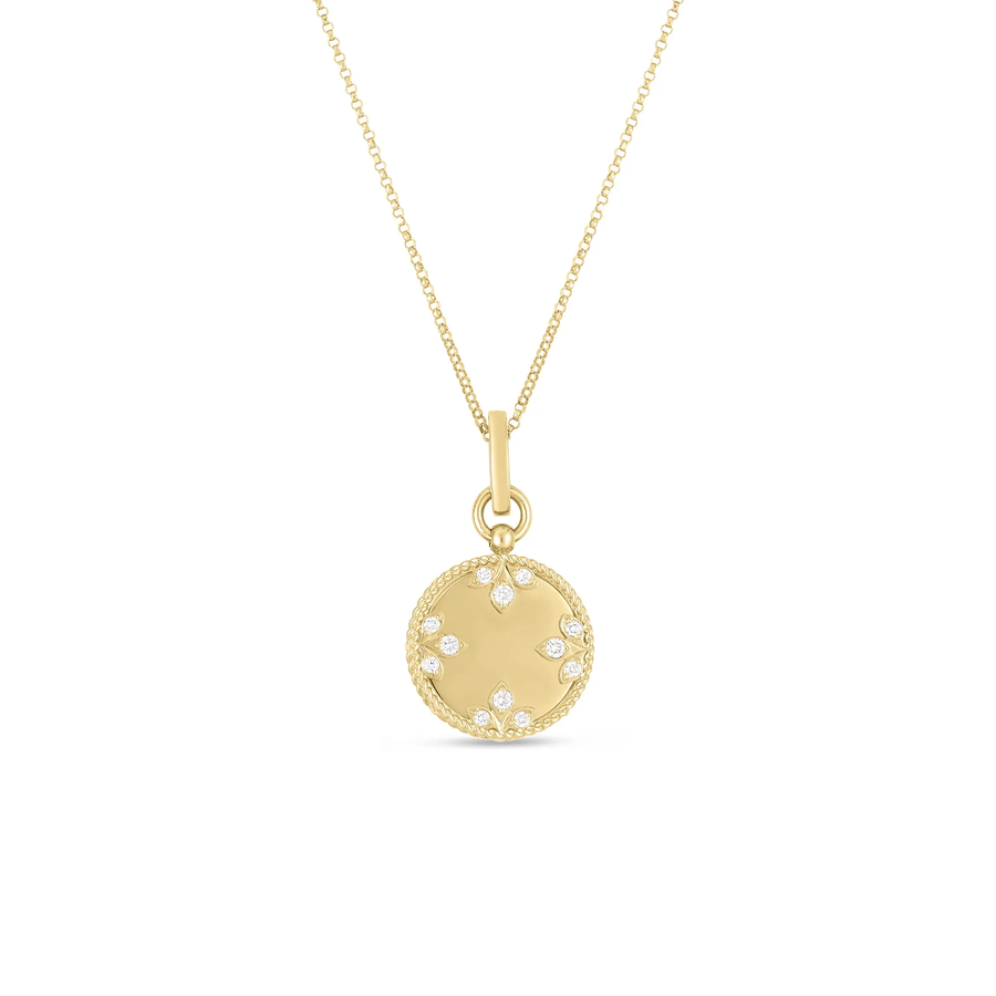 Venetian Princess 0.20ct Diamond Medallion Pendant in 18K Yellow Gold, 17" chain
