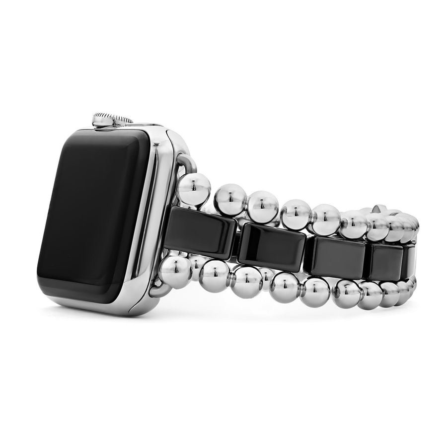 Smart Caviar Link Watch Bracelet in Black Ceramic and Stainless-Steel, Size 7