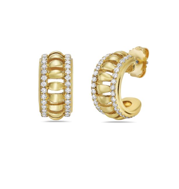 Birdcage 0.65ct Diamond Huggie Hoop Earrings in 18K Yellow Gold