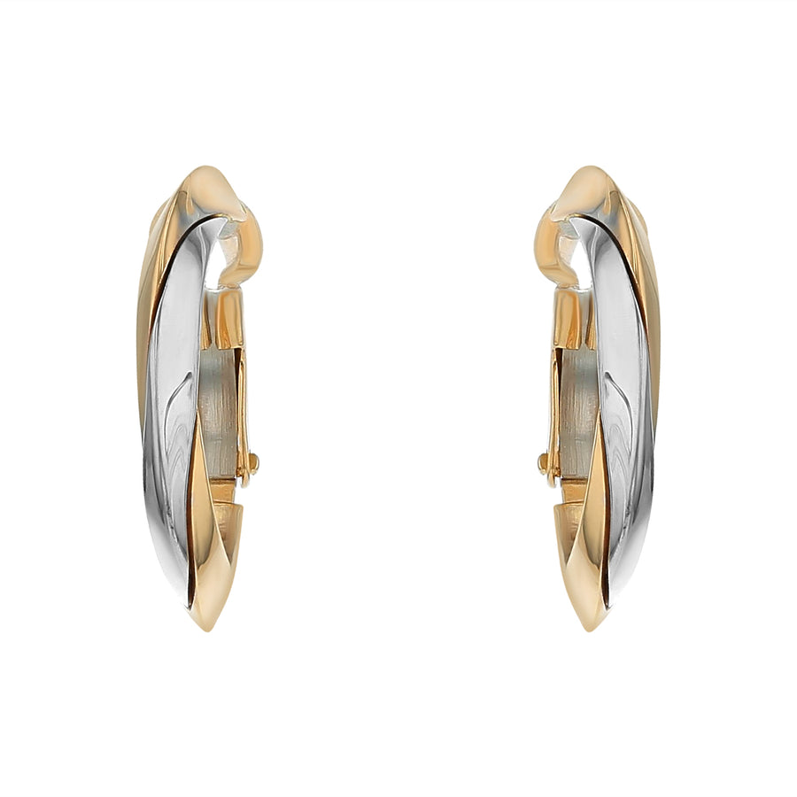 A pair of hoop earrings crafted in 14K yellow and white gold.
