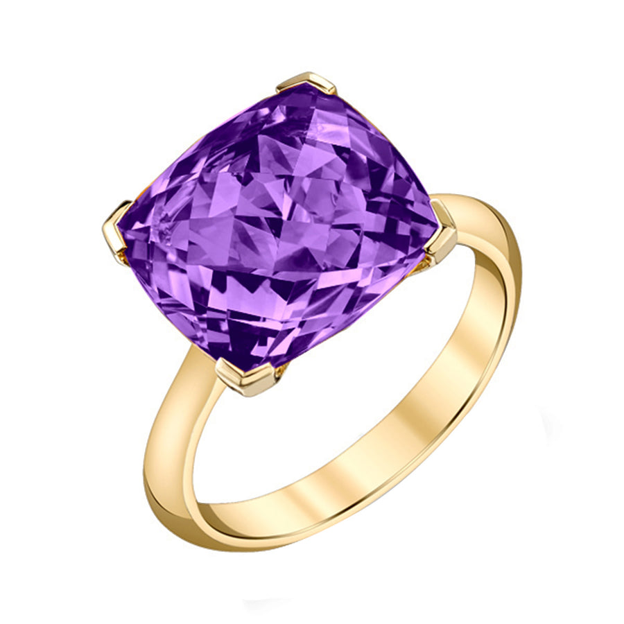 8.53ct Cushion Checkerboard Amethyst Ring in 14K Yellow Gold