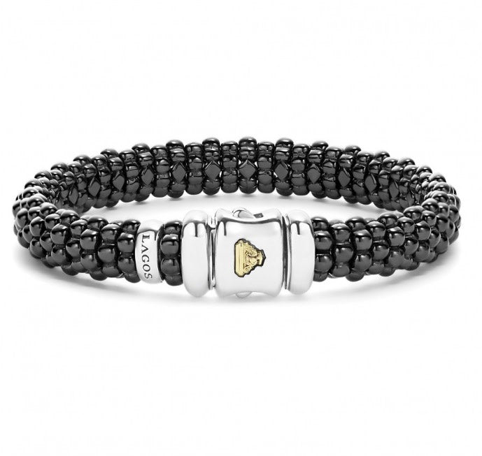 Black Caviar Bracelet in Sterling Silver and Ceramic, Size 7