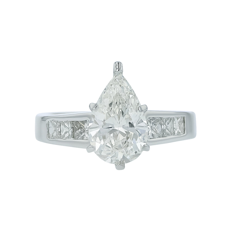 2.20ct Pear Shape Diamond and 0.60ct Diamond Ring in 14K White Gold, Size 7.25