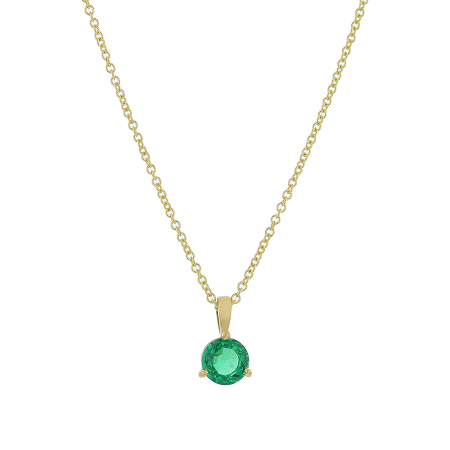 0.89ct Round Zambian Emerald Pendant Necklace in 18k Yellow Gold, 18"