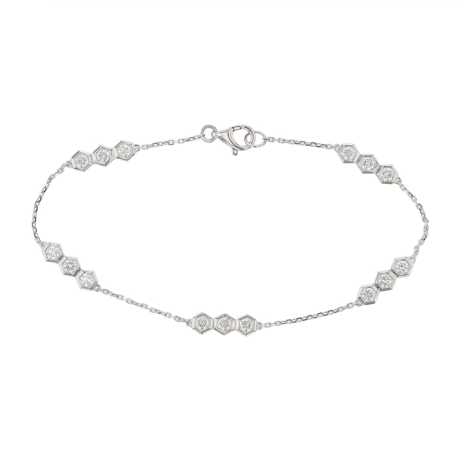 Hex Collection 0.81ct Diamond 5 Station Bracelet in 18K White Gold, 6.5"