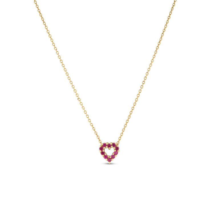 Tiny Treasures 0.10ct Diamond and 0.10ct Rubies Reversible Heart Pendant in 18K Yellow Gold on 16-18" chain