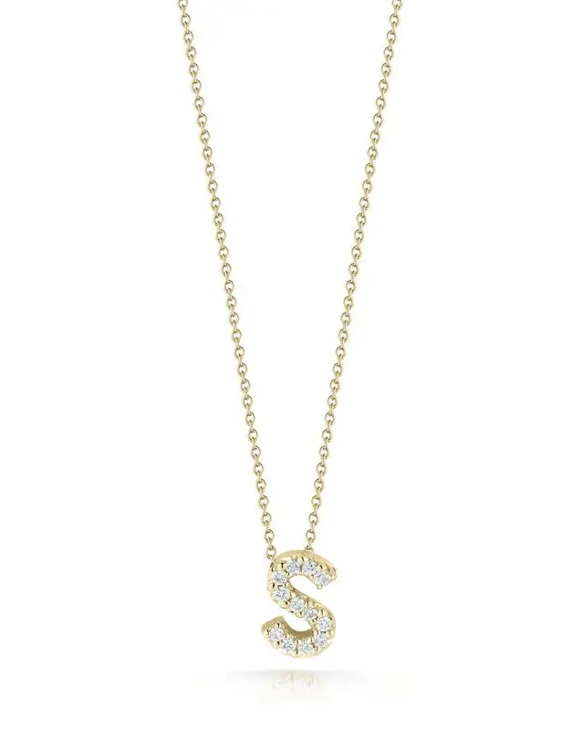 Tiny Treasures Diamond Love Letter "S" Pendant in 18K Yellow Gold, Adjustable Chain