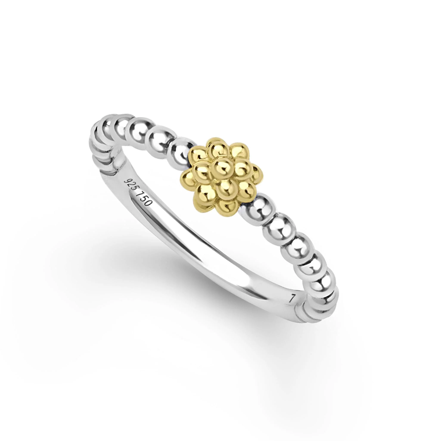 Caviar Icon 5mm Two-Tone Bead Ring in Sterling Silver and 18K Yellow Gold, size 7