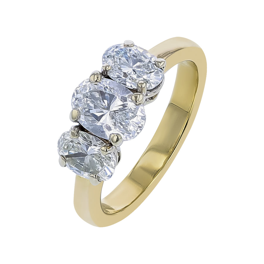 2.01ct Oval Diamond 3 Stone Ring in 14K Yellow and White Gold, size 5.75