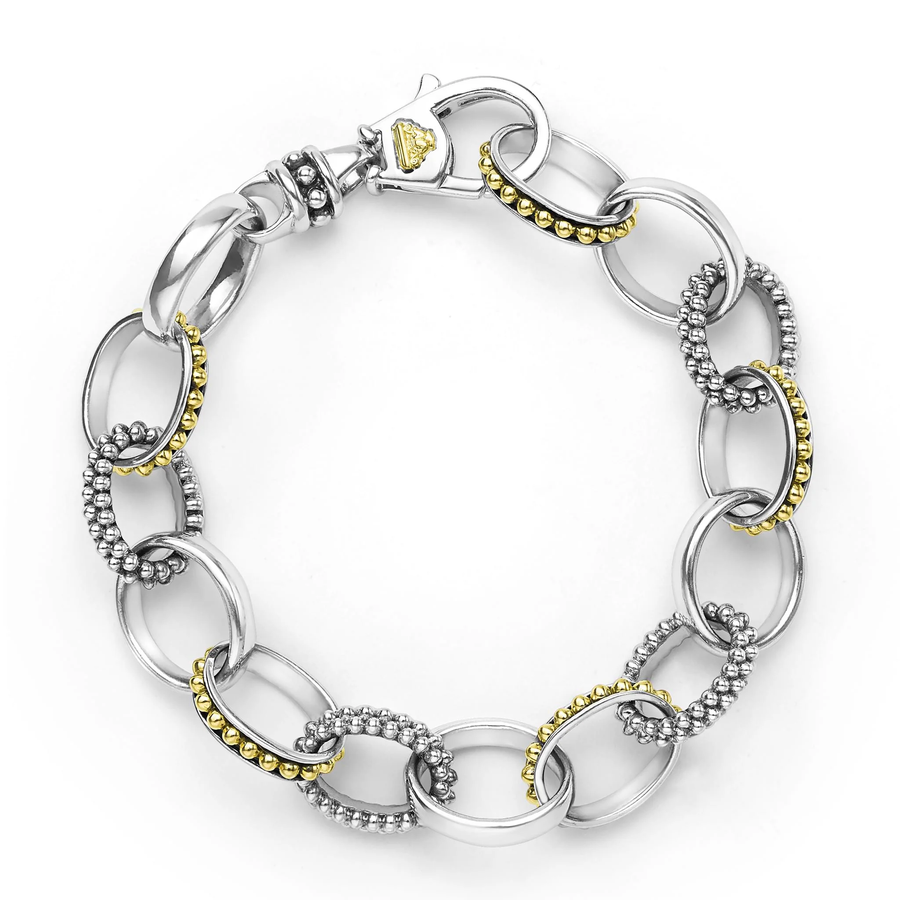 Signature Caviar Two-Tone Link Bracelet in Sterling Silver and 18K Yellow Gold, size 8