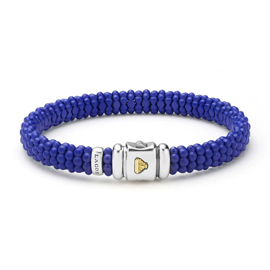 Ultramarine Blue Caviar Anthem 9mm Rope Bracelet in Sterling Silver, 18K Yellow Gold, and Matte Ceramic, size 7.5