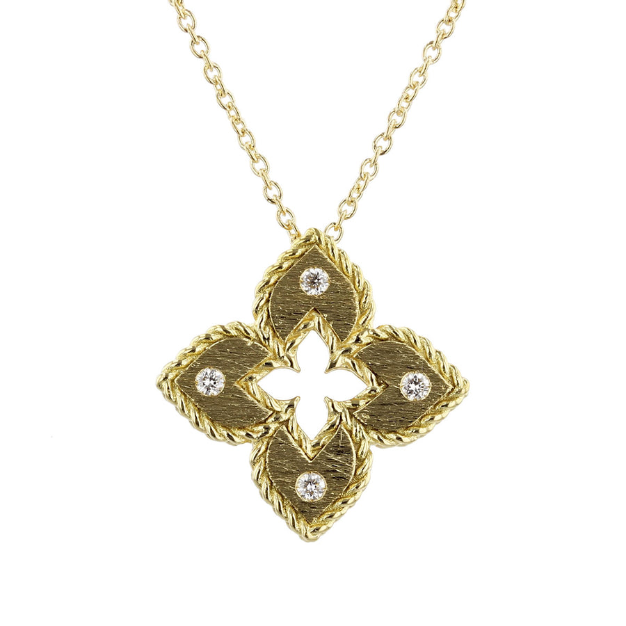 Venetian Princess Flower 0.02ct Diamond Extra Small Pendant in 18K Yellow Gold, 18"