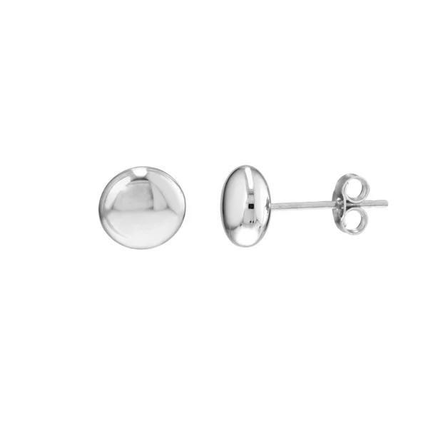 Flat Round Pebble Stud Earrings in 14K White Gold