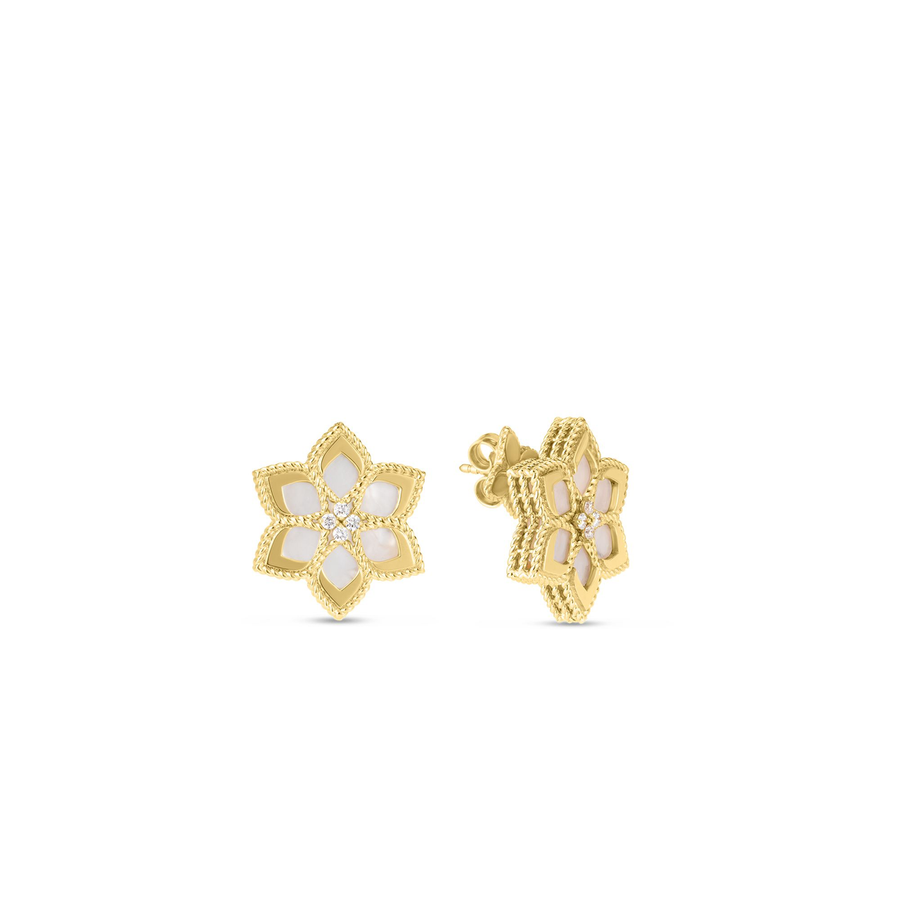 Vernazza 0.08ct Diamond and Mother of Pearl Daisy Stud Earrings in 18K Yellow Gold