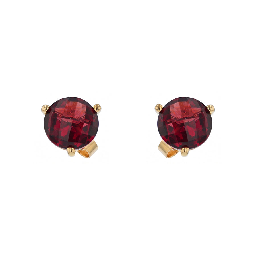 Checkerboard Garnet 7mm Stud Earrings in 14K Yellow Gold