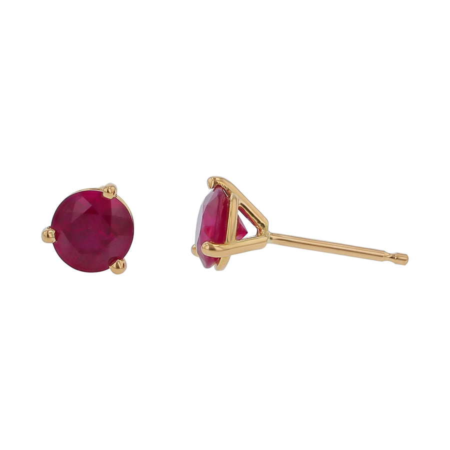 1.40ct Round Burma Ruby Stud Earrings in 18k Yellow Gold