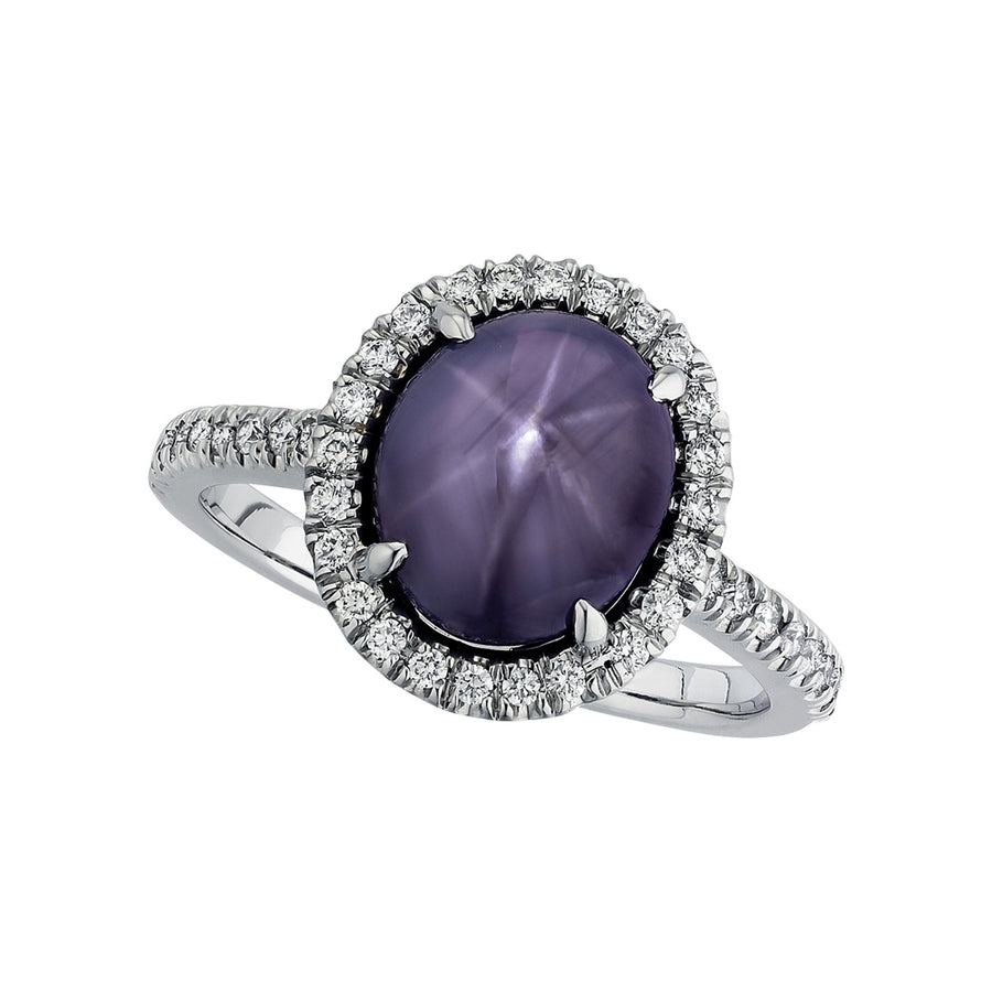 5.35ct Star Sapphire and 0.27ct Diamond Halo Ring in Platinum, Size 6.25