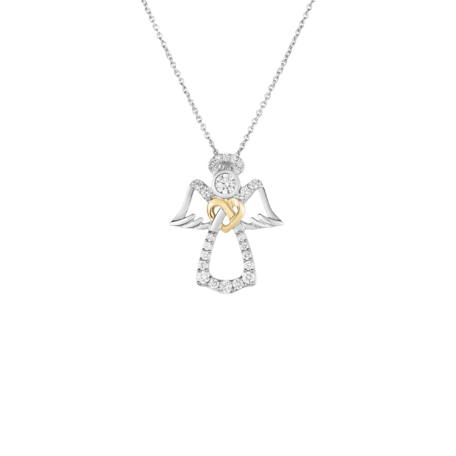 Tiny Treasures 0.30ct Diamond Angel Pendant in 18K White and Yellow Gold, 18" chain