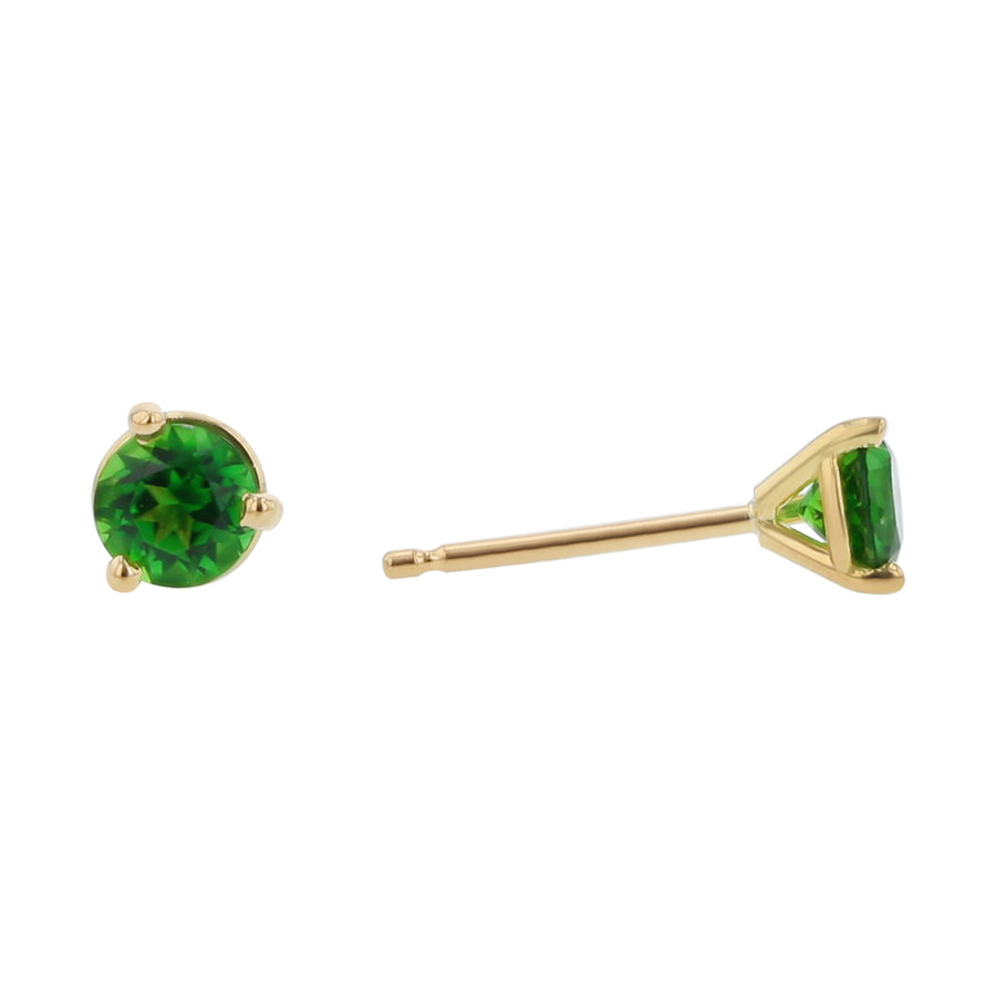0.49ct Round Chrome Green East African Tourmaline Stud Earrings in 18k Yellow Gold