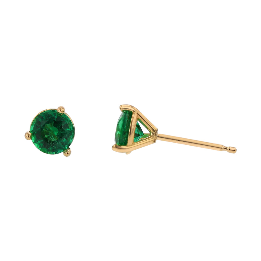 0.98ct 5mm Zambian Emerald Stud Earrings in 18k Yellow Gold