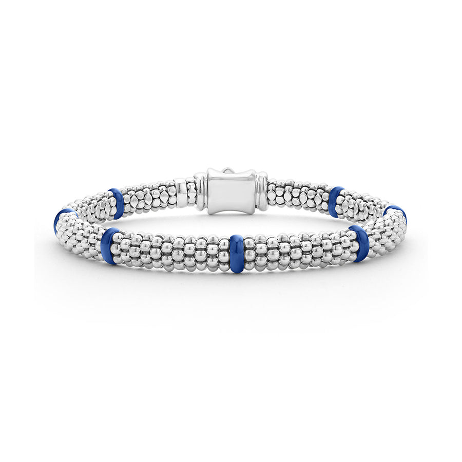 Ultramarine Caviar 7 Station Beaded Rope Bracelet in Sterling Silver and Ceramic, Size 7