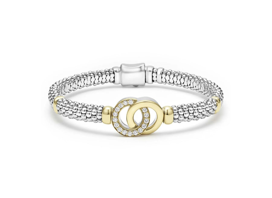 Signature Caviar 0.23ct Diamond Interlocking Rope Bracelet in 18K Yellow Gold and Sterling Silver, Size 6.5