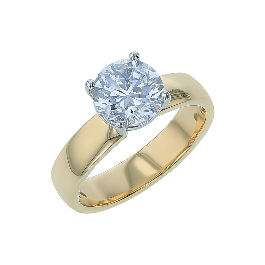 Modern Classic Solitaire Ring Semi Mount in 18K Yellow Gold and Platinum, Size 6