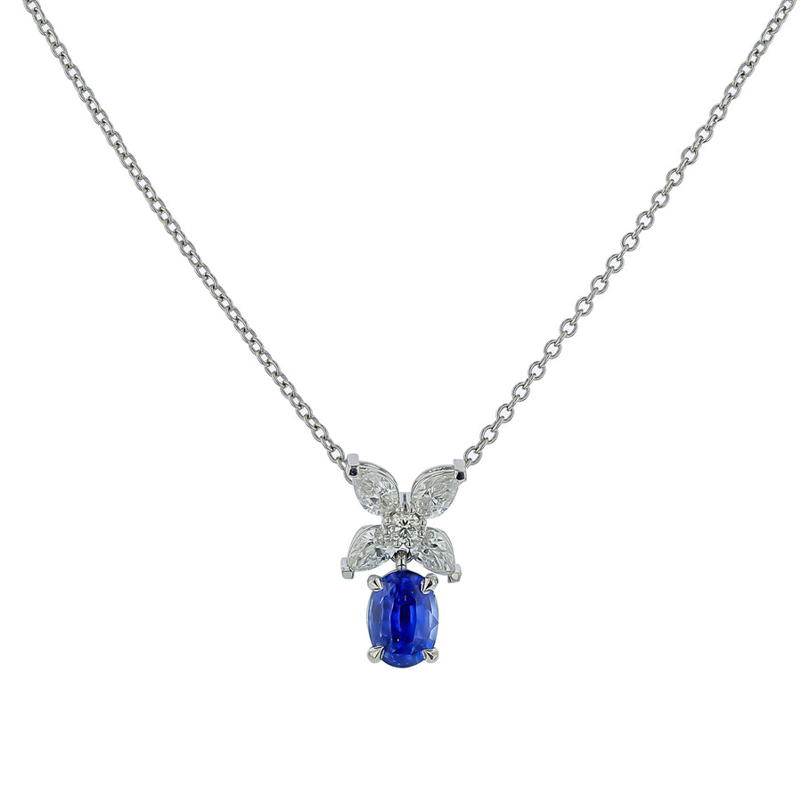 1.24ct Oval Sapphire and 0.51ct Diamond Pendant in Platinum, 18" chain