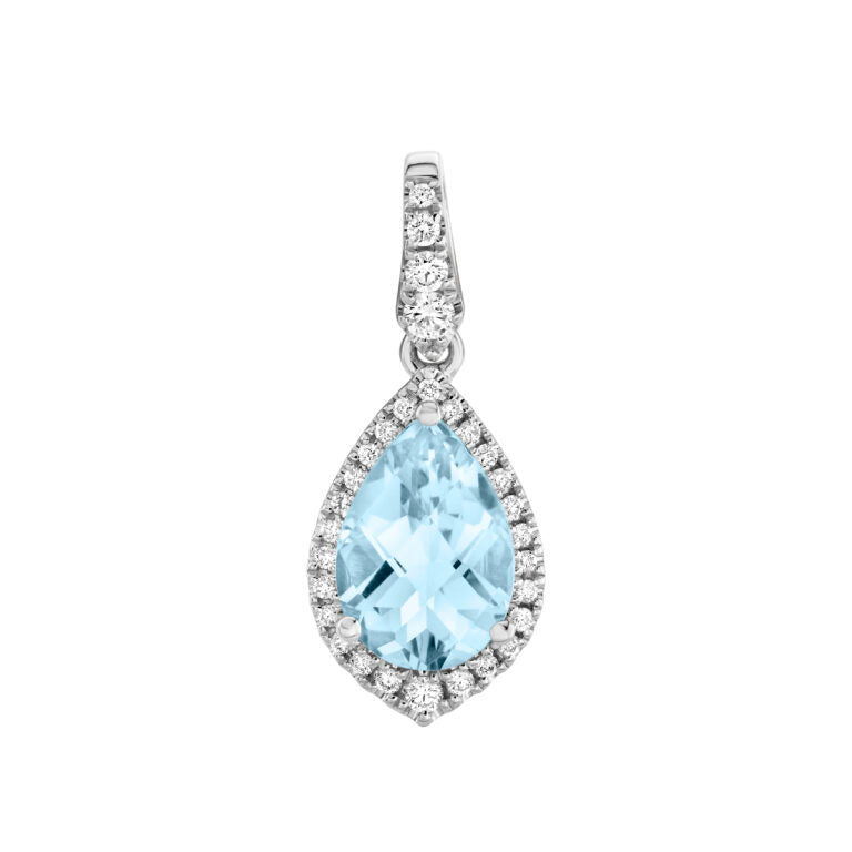 1.12ct Aquamarine and 0.20ct Diamond Halo Pendant in 14K White Gold, 18" chain
