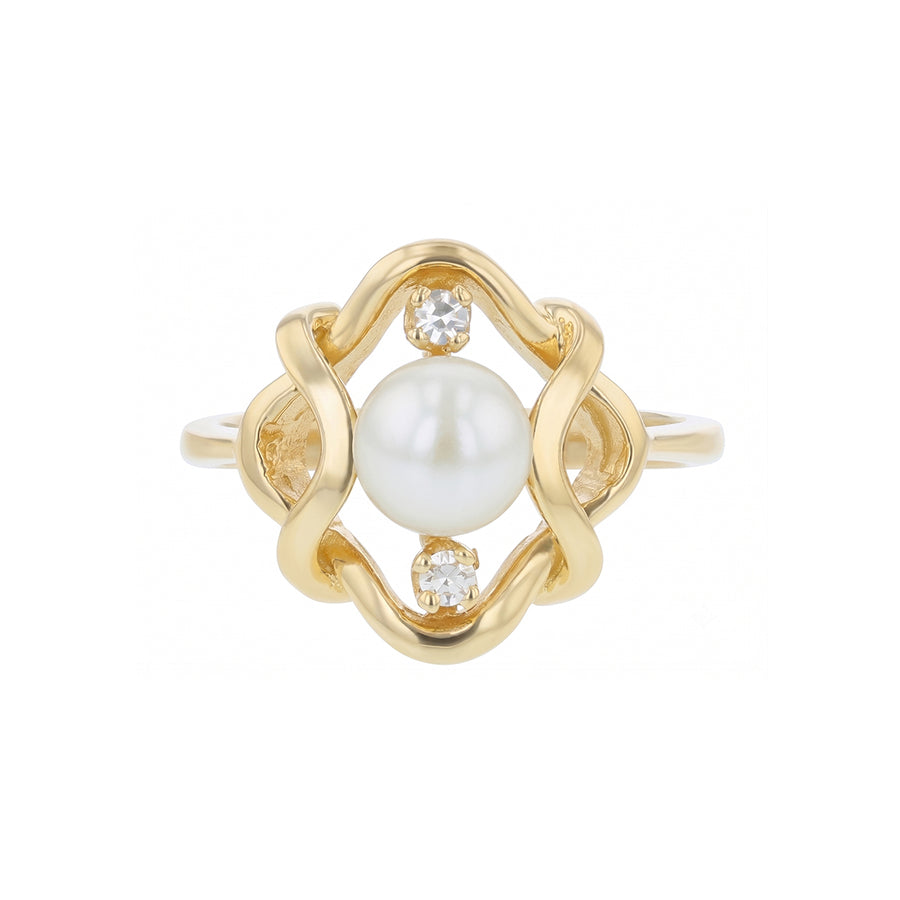 5.7mm Pearl and 0.04ct Diamond Ring in 14K Yellow Gold, size 4